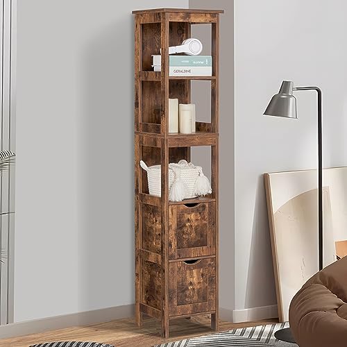 usikey 55.9" Storage Cabinet with 2 Drawers, Wooden Bathroom Floor Cabinet with 3 Open Shelves,for Living Room, Kitchen, Rustic Brown - WoodArtSupply