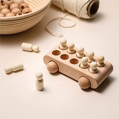 10 Wooden Figures in The Car - Wooden Toys Unfinished Wooden Peg Dolls People Figures Shape Preschool Learning Educational Toys Montessori Toys