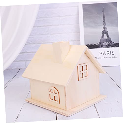 VILLCASE Box House Shaped Money Bank Wood House Organizer Unfinished Piggy Bank Cash Coin Can Kid Coin Bank DIY Wood Coin Bank Desktop Wood Holder VILLCASE