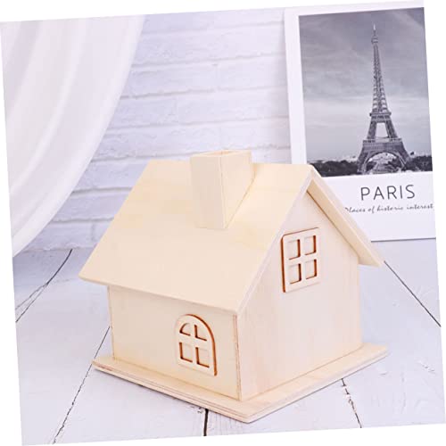 VILLCASE Box House Shaped Money Bank Wood House Organizer Unfinished Piggy Bank Cash Coin Can Kid Coin Bank DIY Wood Coin Bank Desktop Wood Holder