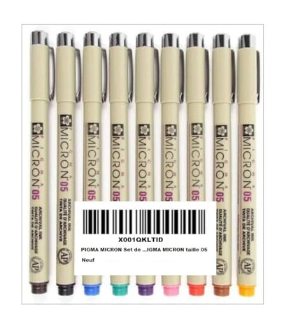 SAKURA Pigma Micron 05 Pack of 9 Colours, Black, Orange, Brown, Red, Pink, Green, Purple, Blue, Sepia - WoodArtSupply