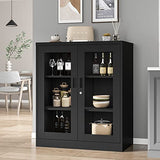 AFAIF Metal Storage Cabinet, Glass Cabinet Sideboard, Bookcase with Glass Doors, Curio Cabinet with 2 Adjustable Shelves, Lockable Metal Display AFAIF