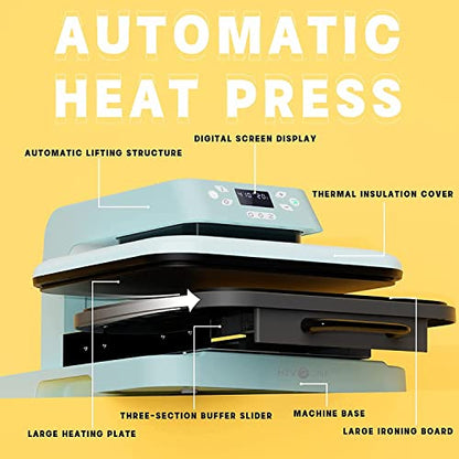 HTVRONT 15"x15" Heat Press Machine for T-Shirts & HTV Heat Transfer Vinyl Bundle: 20 Pack 12'' x 3FT Heat Transfer Vinyl Rolls