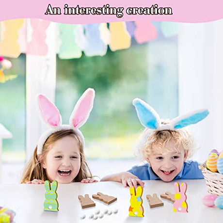Gerrii 20 Pcs Easter Wooden Bunny Cutouts Unfinished Peep Bunny Table Wooden Signs with 22 White Felt Balls, Blank Bunny Wood Shaped Craft Tags, 30 Gerrii