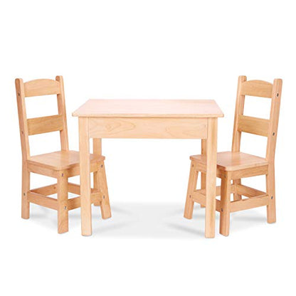 Melissa & Doug Solid Wood Table and 2 Chairs Set - Light Finish Furniture for Playroom,Blonde - WoodArtSupply