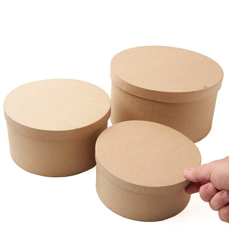 Factory Direct Craft Handcrafted Paper Mache Round Boxes - 3 Boxes Factory Direct Craft