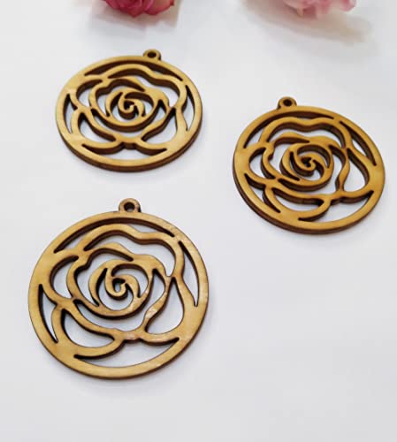 30pcs of Rose Natural Wood Earrings Blanks, DIY Flower Wood Jewelry, DIY Unfinished Laser Cut Wood Jewelry (2'') XIAOYUE