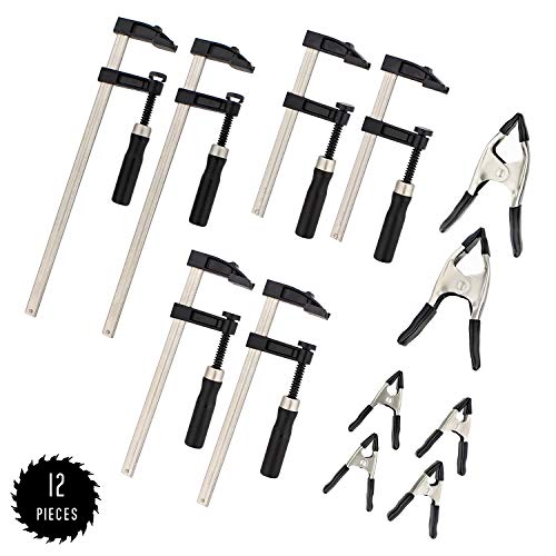 DCT Sliding Arm Bar Clamp Set – 12pc Spring Clamps and F Clamps Woodworking Clamps Set Bar Wood Clamp Set Deadwood Crafted Tools
