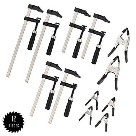 DCT Sliding Arm Bar Clamp Set – 12pc Spring Clamps and F Clamps Woodworking Clamps Set Bar Wood Clamp Set Deadwood Crafted Tools