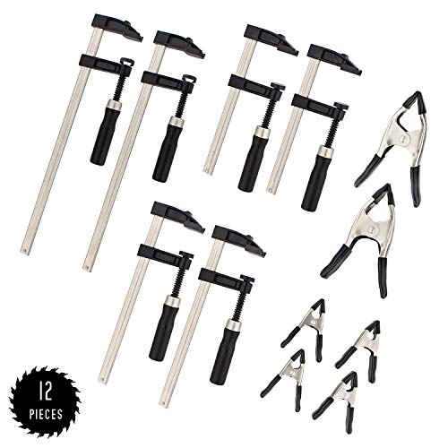 DCT Sliding Arm Bar Clamp Set – 12pc Spring Clamps and F Clamps Woodworking Clamps Set Bar Wood Clamp Set - WoodArtSupply