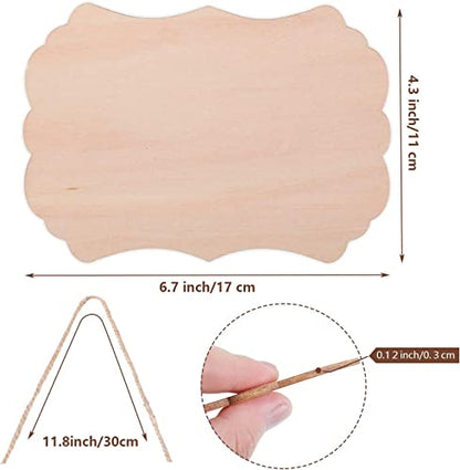 YRONTY 12Pcs Small Unfinished Wood Boards, 6 Shapes of Blank Wood Signs Wood Plaques with Hanging Ropes for DIY Crafts, Painting, and Christmas Home