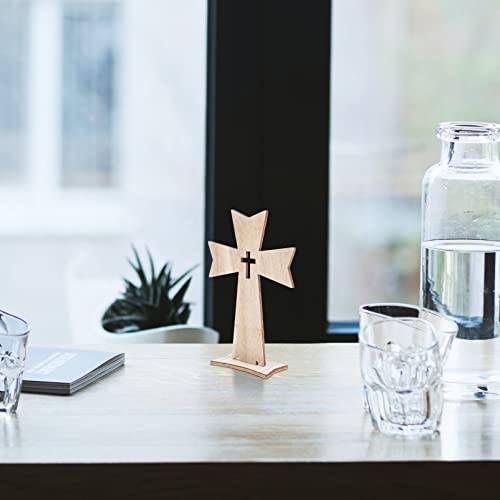 Amosfun Home Decor Wood Cross 20pcs Desktop Cross Decors Unique Cross Decor Table Desktop Cross with Base Wooden Crosses Outdoor Decor - WoodArtSupply