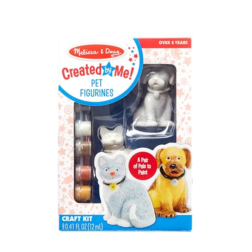 Melissa & Doug Created by Me! Pet Figurines Craft Kit (Resin Dog and Cat, 6 Paints, Paintbrush) - WoodArtSupply