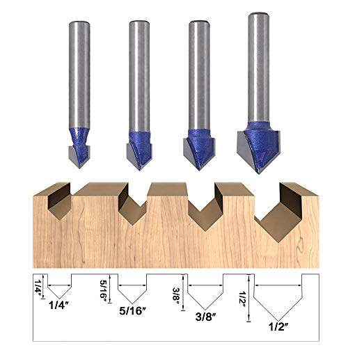 Yakamoz Industrial Grade 1/4-Inch Shank 90 Degree V Groove Router Bit Set CNC Engraving V Grooving Bit Cutter for 3D Signmaking Lettering Carving YAKAMOZ