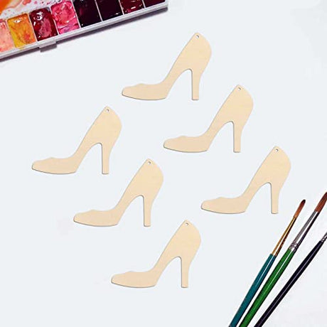 20pcs High Heels Shaped Wood Cutouts DIY Craft Blank High Heel Shoe Unfinished Wood Gift Tags Ornaments for Wedding Birthday Party Decoration JANOU