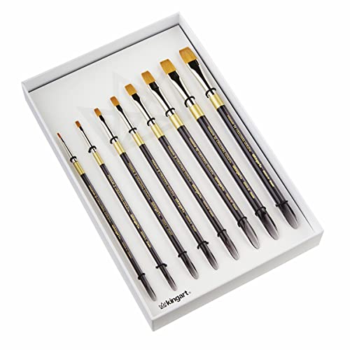 KINGART Original Gold Aqua Acrylic Handle 9300A Series, Beveled Edge Scraper, Premium Golden Taklon,100% Synthetic, Multimedia Artist Brushes, Gift KINGART