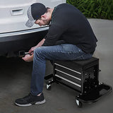 M-AUTO Rolling Mechanic Stool Garage Toolbox Stool Tool Chest Seat w/Wheels, 350LBS Capacity Padded Mechanic Stool Creeper Seat w/Drawers & Side Tool M-AUTO