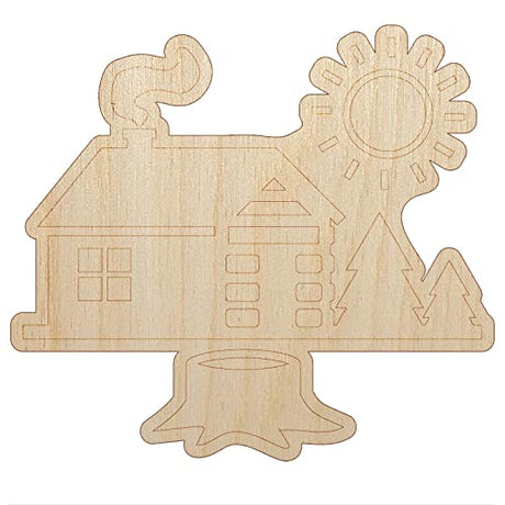 Log Cabin in The Woods Unfinished Wood Shape Piece Cutout for DIY Craft Projects - 1/8 Inch Thick - 6.25 Inch Size Sniggle Sloth