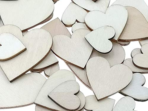 Kinteshun Natural Wood Unfinished Cutout Veneers Slices for Patchwork DIY Crafting Decoration(100pcs,Mixed Sizes,Love Heart Shape)