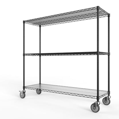 3 Tier NSF Wire Shelf Shelving Unit, 18 x 48 x 54 Inch 3000lbs Capacity Heavy Duty Adjustable Storage Rack with 5in Wheels/Leveling Feet and Shelf - WoodArtSupply