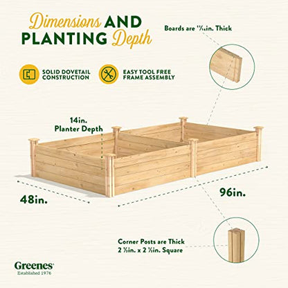 Greenes Fence Original Cedar Raised Garden Bed, 4' x 8' x 14" - Made in USA with North American Cedar