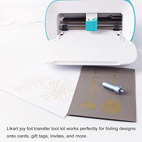 Likart Foil Transfer Kit for Joy, with Foil Transfer Housing, 1 Tip, 30 Pcs Foil Transfer Sheets(Gold/Silver/Eggplant/Emerald/Blue), 10 Pcs Tape LIKART