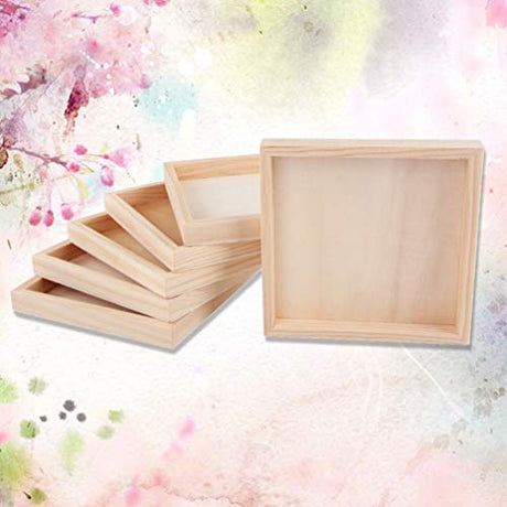 Homoyoyo Square Serving Tray 18Pcs Unfinished Wood Panels Tray Small Wood Serving Tray for Crafts Wooden Panel Boards for Painting Pouring Arts Blank Homoyoyo