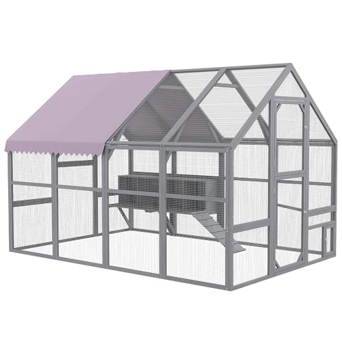 PawHut Chicken Run, 9.2' x 6.1' Large Chicken Coop with Nesting Box, Water-Resistant and Anti-UV Cover, Door, Wooden Metal Chicken Pen for 8-12 PawHut