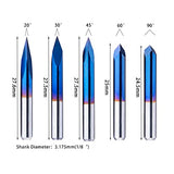 20/30/45/60/90deg 0.1mm Triangular CNC Router Bits Set, 1/8" Shank Engraving Carving V-Bit with Nano Blue Coating Sharp Pyramid Bits for Acrylic Wood FoxAlien