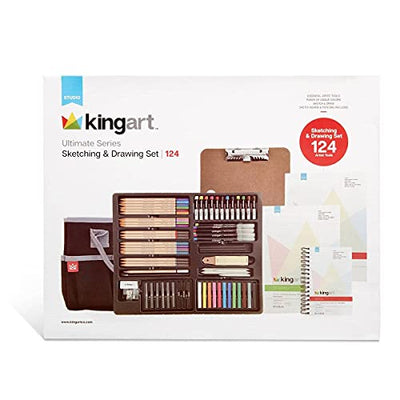 KINGART 152 Ultimate Series 124 Pc. Pastel and Pencil Sketching & Drawing Art Set with Paper Pads, For All Skill Levels including Beginner/Student,