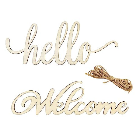 8 Pack Wood Hello & Welcome Cutouts Unfinished Wooden Hello & Welcome Hanging Ornaments DIY Hello & Welcome Craft Gift Tags for Home Party Decoration Xonzmmk