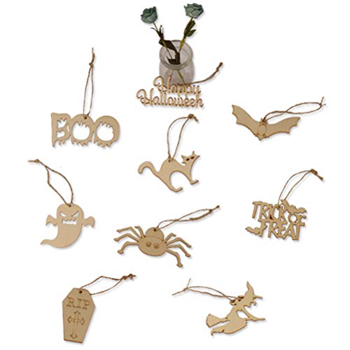 LIOOBO 20PCS Halloween Ghost Festival Decoration Props Puzzle Graffiti Wood Chip Spider Wooden Pendant for Arts and DIY Crafts Creative Decorations