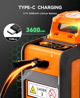 SUNPOW Laser Level 3x360° Self Leveling, Green Beam Cross Line Laser Level Tool for Construction & Picture Hanging - Build-in Li-ion Battery, Type-C SUNPOW