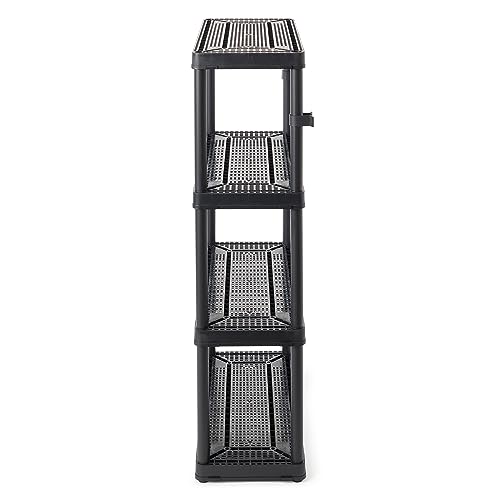 Gracious Living 14" x 32" x 54.5" 4-Shelf Tier Resin Multi-Purpose Medium Duty Indoor Garage Storage Organizer Shelves, Black Gracious Living