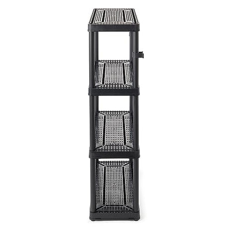 Gracious Living 14" x 32" x 54.5" 4-Shelf Tier Resin Multi-Purpose Medium Duty Indoor Garage Storage Organizer Shelves, Black Gracious Living