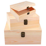 ADXCO 3 Pack Unfinished Wood Treasure Chest Decorative Wooden Box Pine Wood Box with Locking Clasp for Crafts, Art, Hobbies, Projects, Jewelry Box ADXCO