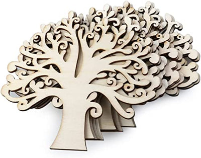 BESPORTBLE 10pcs Family Tree Wood Cutout Blank Wooden Tree Embellishments for DIY Crafts Decoration