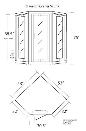 Blue Wave 3-Person Hemlock Corner Infrared Sauna w/ 7 Carbon Heaters,Brown Blue Wave