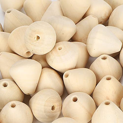 50Pcs Wood Beads Cone Shape Round Unfinished Wooden Loose Beads Wood Spacer Beads for Crafts DIY Jewelry Making Decoration