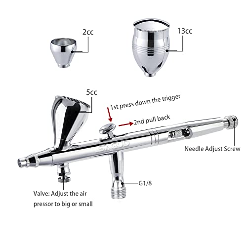 SAGUD Professional Airbrush Kit, Dual-Action Gravity Feed Air Brush Gun with 0.2 0.3 0.5mm Nozzles Needles for Shoes,Cake,Nails,Body,Hobby. SAGUD