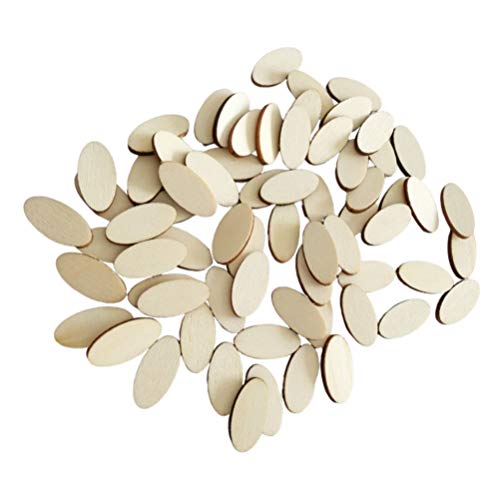 NUOBESTY 200pcs Unfinished Wood Oval Slices Natural Rustic Wooden Cutout Oval Wood Pieces Tag for DIY Craft Wedding Centerpiece Christmas