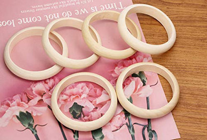 Penta Angel Wood Bangle Bracelets 6pcs 2.56inch Unfinished Natural Round Wooden Ring for Art & Craft Project DIY Jewelry Making - WoodArtSupply