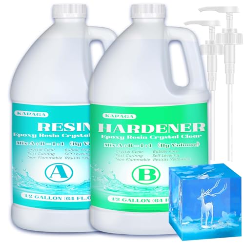 Epoxy Resin Crystal Clear, 1GALLON/128OZ Epoxy Resin kit Not Yellowing and No Bubble Self Leveling 2 Part Resin and Hardener for Mold for Casting Kapaga