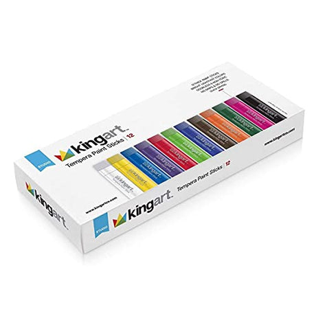 KINGART 575-12 TEMPERA PAINT Sticks, Set of 12 Rich Colors, Solid Tempera Paint for Kids, Super Quick Drying, Non-Toxic, Work Great on Paper, Canvas, KINGART