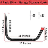 Vahodegn Heavy Duty Garage Storage Hooks,15Inch Jumbo Arm Kayak Wall Hangers 100 LB Capacity, Steel Canoe Rack for Outdoor or Indoor Vahodegn