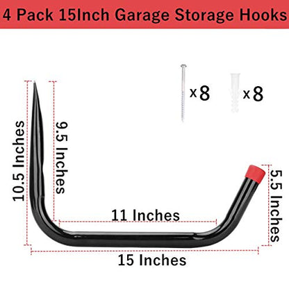 Vahodegn Heavy Duty Garage Storage Hooks,15Inch Jumbo Arm Kayak Wall Hangers 100 LB Capacity, Steel Canoe Rack for Outdoor or Indoor
