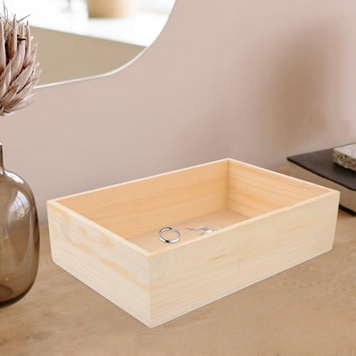 ABOOFAN Wooden Jewelry Tray, Jewelry Drawer Organizer 11x7inch Pine Wood Display Dish Unfinished Wood Trinkets Plate Small Rectangle Earring Holder ABOOFAN