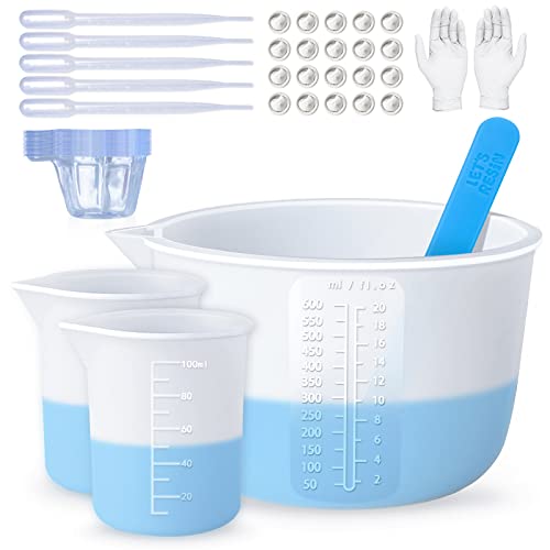 LET'S RESIN Silicone Measuring Cups,Resin Supplies with 600ml/20oz&100ml Thickening&Polishing Resin Mixing Cups,Easy to Clean,Silicone Stir - WoodArtSupply