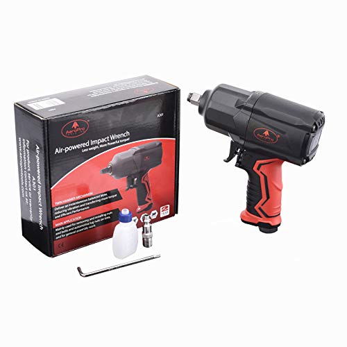 AEROPRO TOOLS 1/2-Inch Composite Air Impact Wrench(A301), Twin Hammer, 1200FT-LBS Max Loosening Torque, 7000RPM, Heavy Duty Pneumatic Impact Gun, for