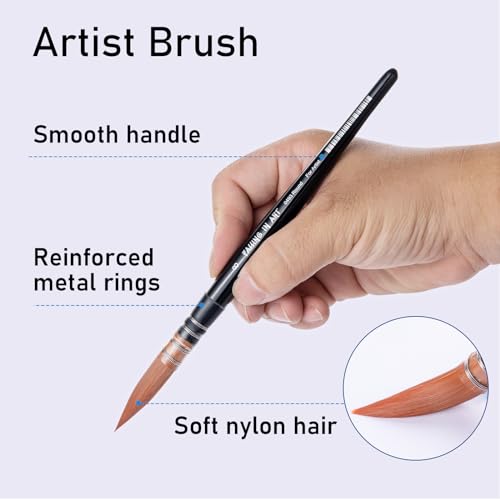 Falling in Art Professional Paint Brush Set, 4Pcs Round Pointed Paintbrush Set, Wooden Handle Nylon Hair Artist Brushes for Watercolor Painting and Falling in Art